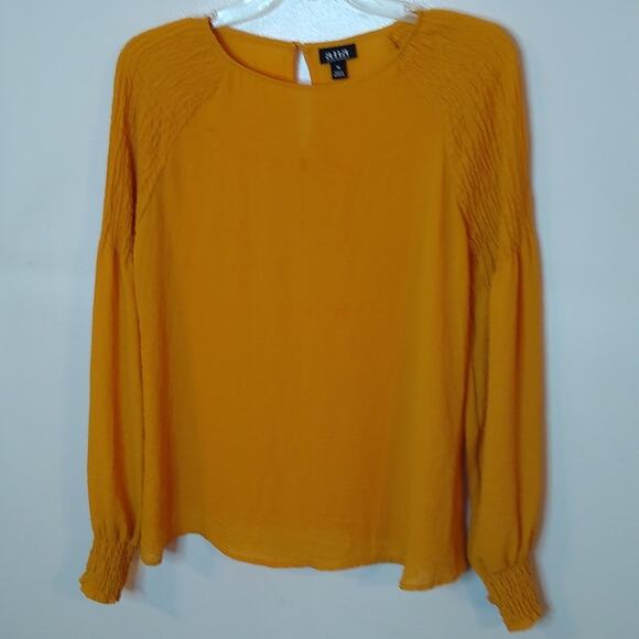 A.N.A top women's size Medium Mustard blouse. Career - Picture 1 of 8